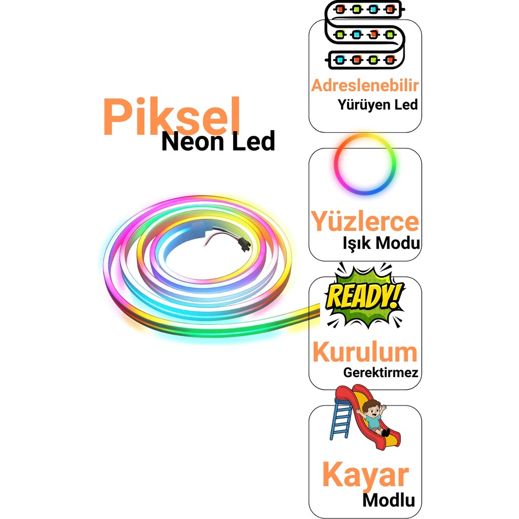 Ema Dükkan 12V Piksel Neon LED 5 Metre Rgb Bluetooth Kumandalı | Adreslenebilir Kayar LED | Uygulama Kontrollü Su Geçirmez Set TV Aksesuarları Fiyatı