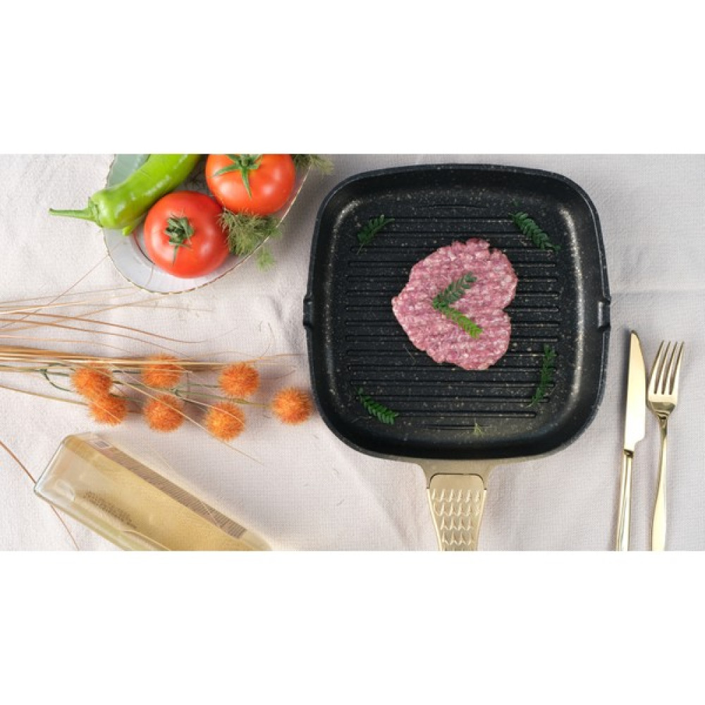 Emas Kitchen Gold Kulplu Döküm Izgara Tavası Tavalar Fiyatı
