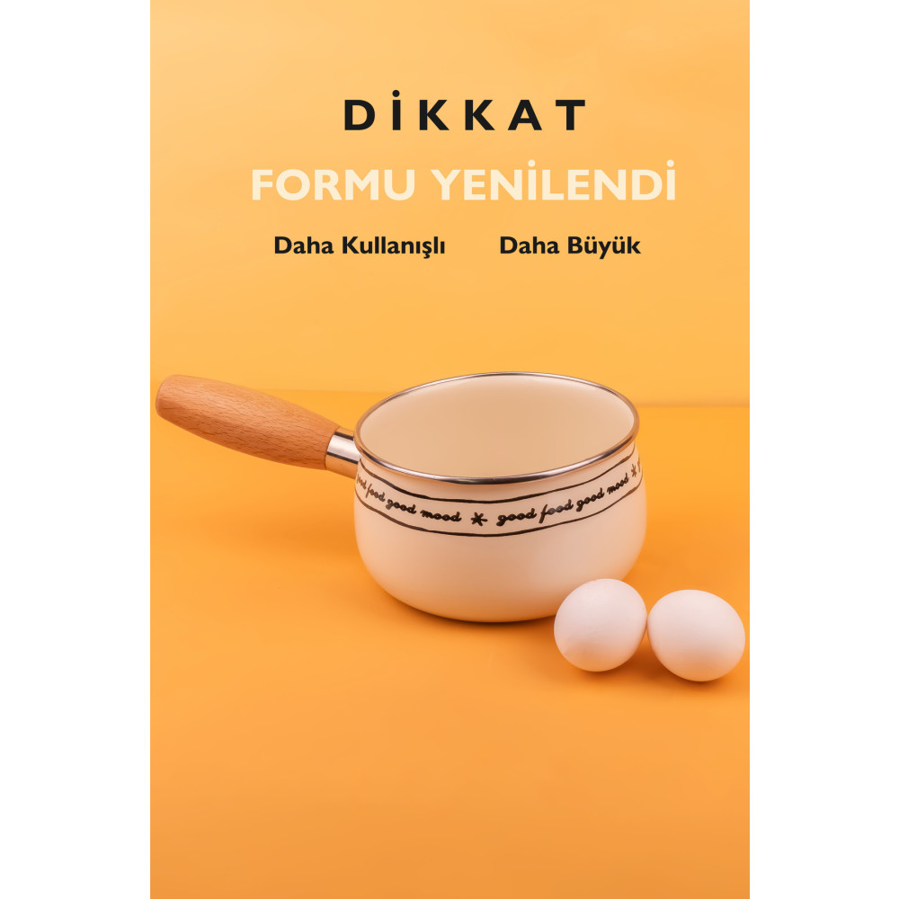 EMAYlab Mood 14 Cm Ahşap Saplı Emaye Sos Ve Haşlama Tavası / Sütlük (İNDİKSİYONA UYGUN) Tavalar Fiyatı