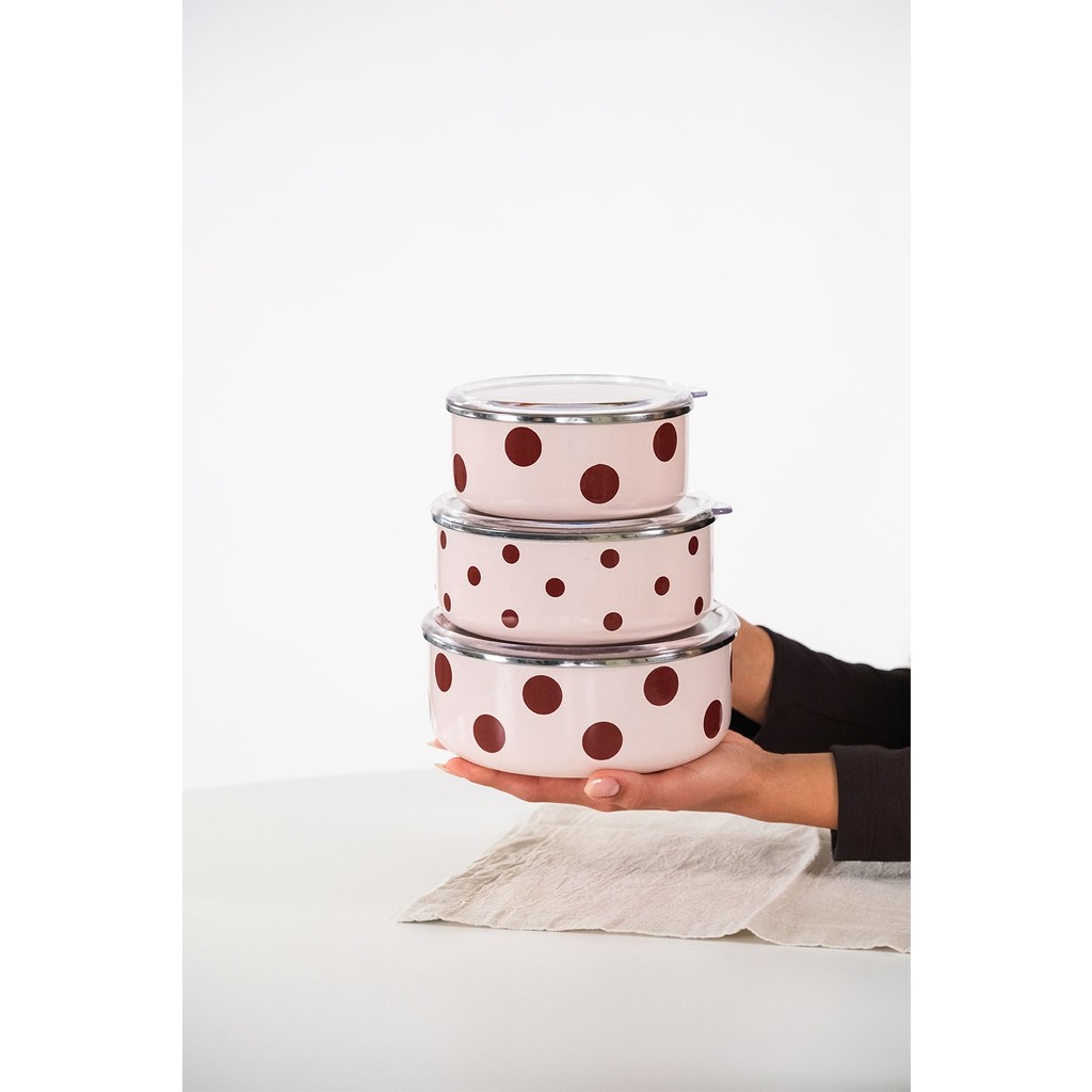 Emaylabxpeppythings Cherry Emaye Üçlü Saklama Kabı Seti (Ocaklarda Kullanılabilir) - 3 lt - Pembe Eşya Saklama / Düzenleme Fiyatı