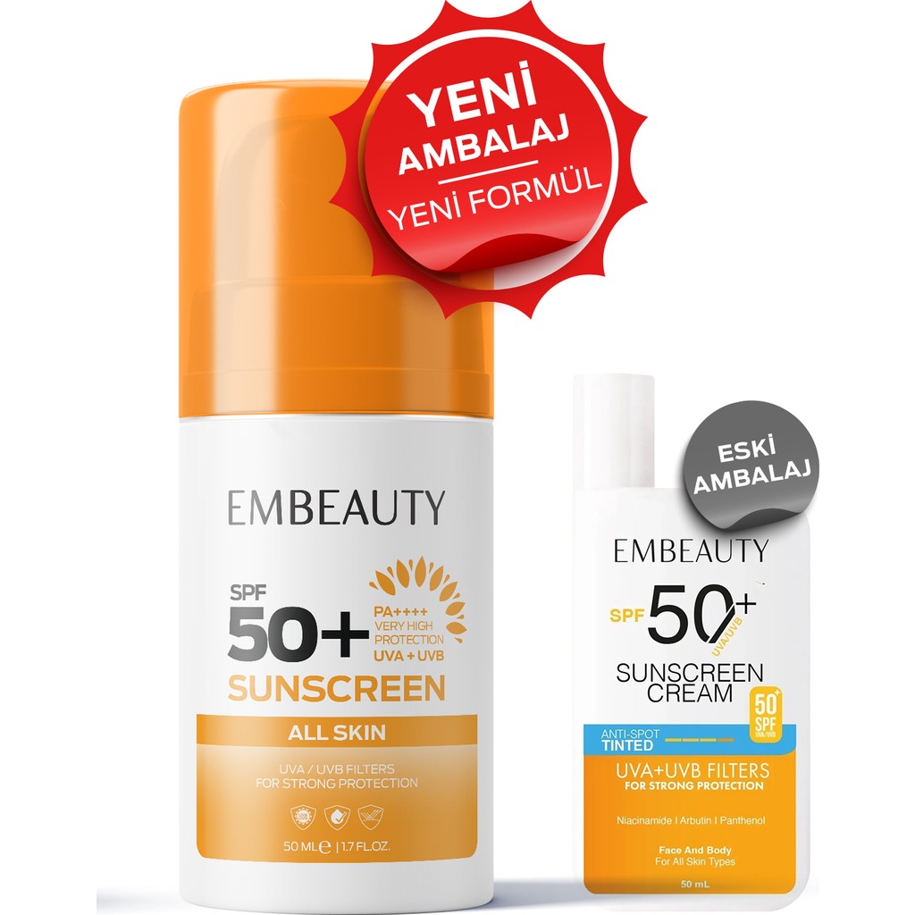 Embeauty 50 ml Ton Eşitleyici Yüz Güneş Kremi SPF50 Tüm Cilt Tipleri İçin Hibrit Formül Güneş Kremleri ve Losyonları Fiyatı