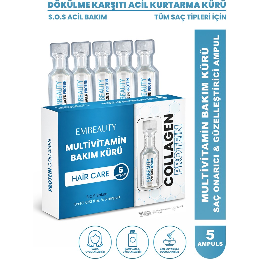Embeauty Dökülme Karşıtı Şok Bakım & Saç Vitamini 10 ml Besleyici Onarıcı Vegan 5li Ampul Saç Dökülmesine Karşı Ürünler Fiyatı