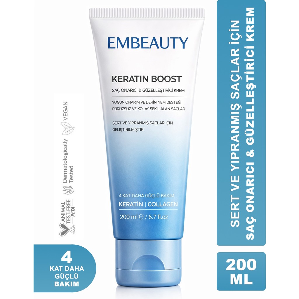 Embeauty Keratin Boost 200 ml Onarıcı Krem Sert ve Yıpranmış Saçlar İçin Hacim ve Dolgu Etkisi Diğer Fiyatı
