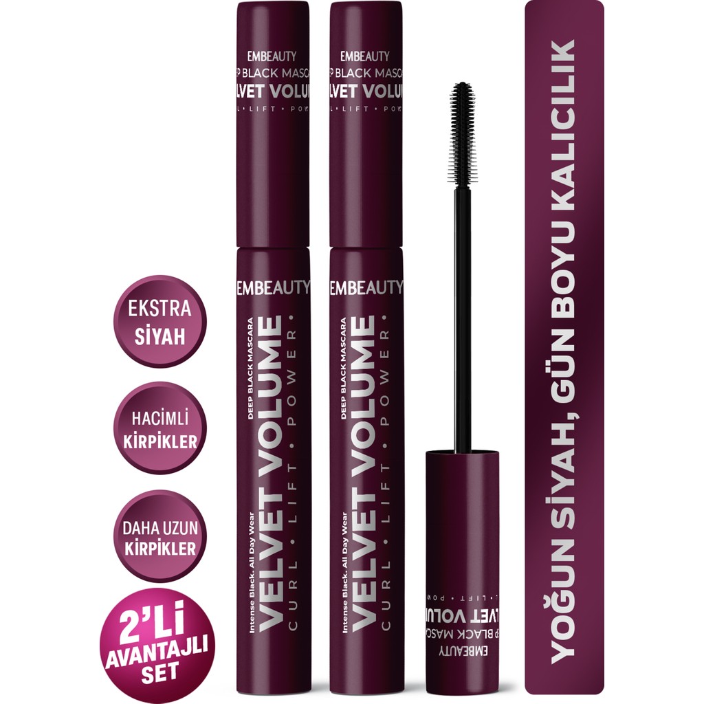 Embeauty Ultra Siyah Dolgunlaştırıcı Maskara 9 ml Hacim ve Uzunluk Etkili Mat Görünüm 2 Adet Rimeller / Maskaralar Fiyatı