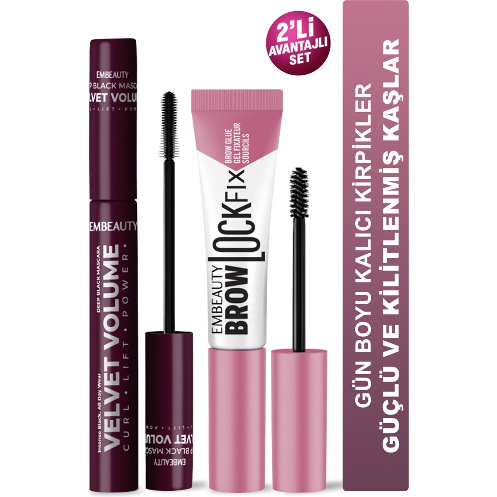Embeauty Ultra Siyah Dolgunlaştırıcı Maskara ve Brow Lock Fıx Kaş Sabitleyici Maskara Rimeller / Maskaralar Fiyatı