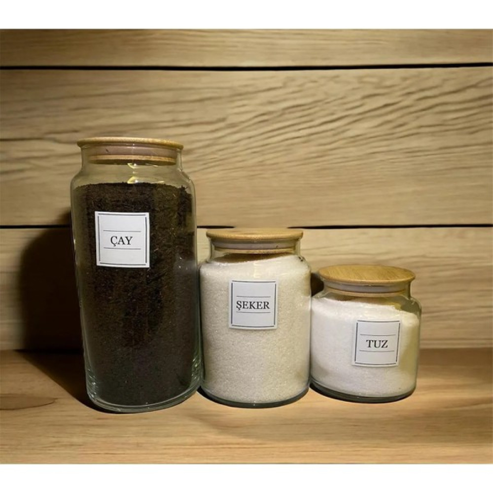 Emdeco Çay, Şeker, Tuz Set Vakumlu Bambu Kapaklı Kavanoz Etiketli - Beyaz - 1300 ml Saklama Kapları Fiyatı
