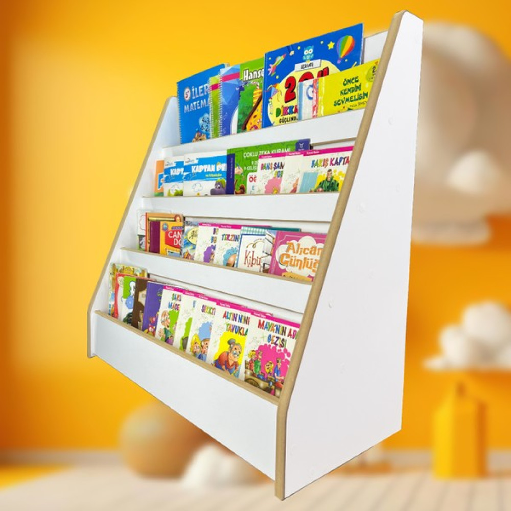Emdief Home Bebek Çocuk Oyun Odası Melis Serisi Montessori Kitaplık - Çocuk Odası Kitap Rafı - Yerden Kitaplık - 4 Raf Duvar Rafı Fiyatı