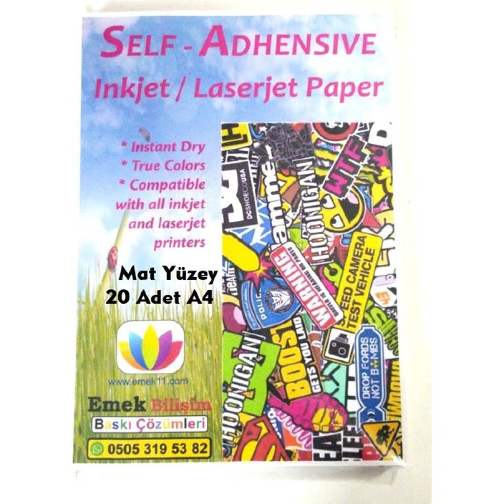 Emek Bilişim Inkjet ve Laser Yazıcı Uyumlu A4 Sticker Güçlü Yapışkanlı Etiket Kağıdı Mat Yüzeyli 120GSM - 20 ADET Etiket Makinesi Fiyatı