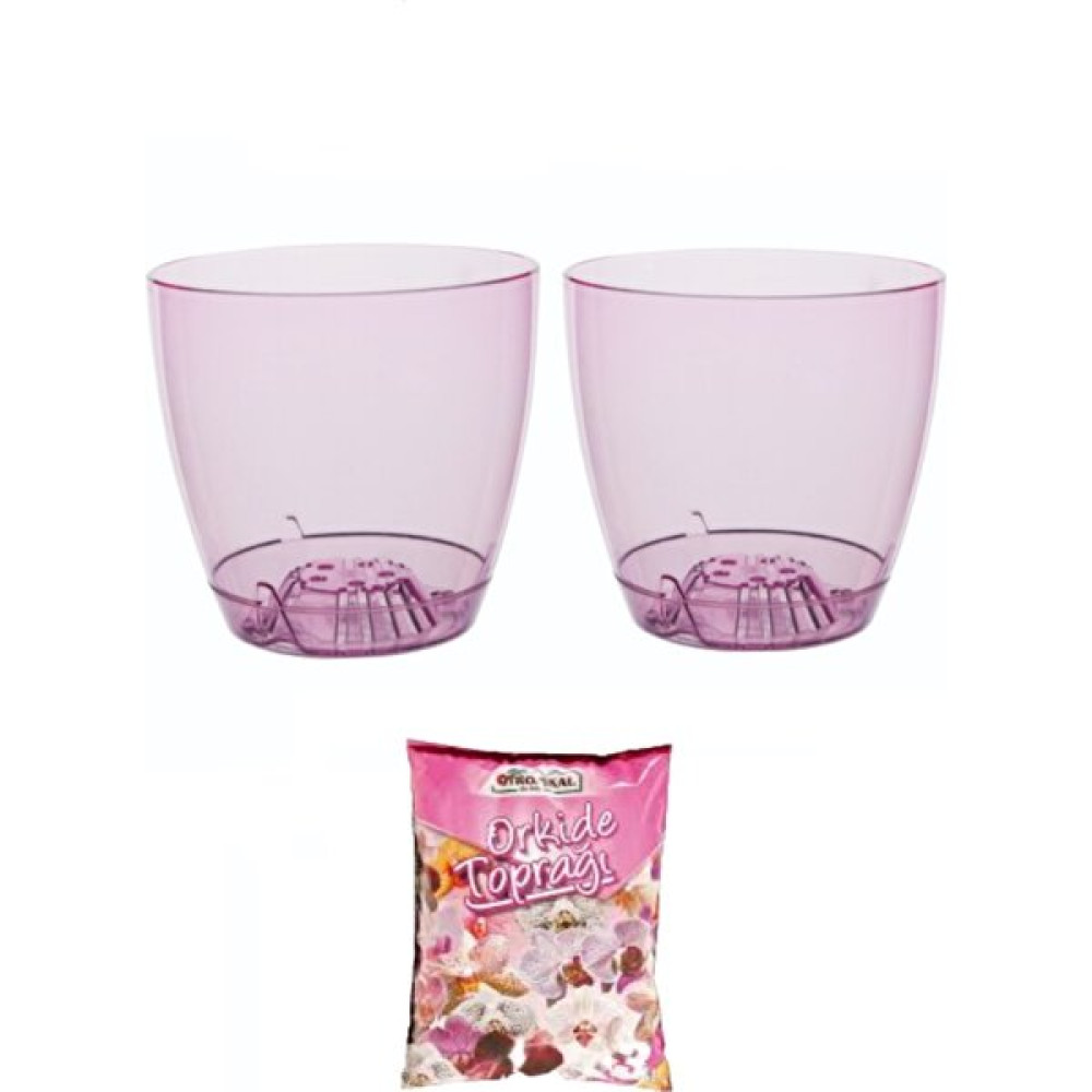 Emek Dekoratif 2 Adet 1.6 Lt Şeffaf Orkide Saksı + 1 Adet 3 Lt Orkide Toprağı - 14.3x13.7 cm - Açık Pembe Saksı ve Aksesuarları Fiyatı