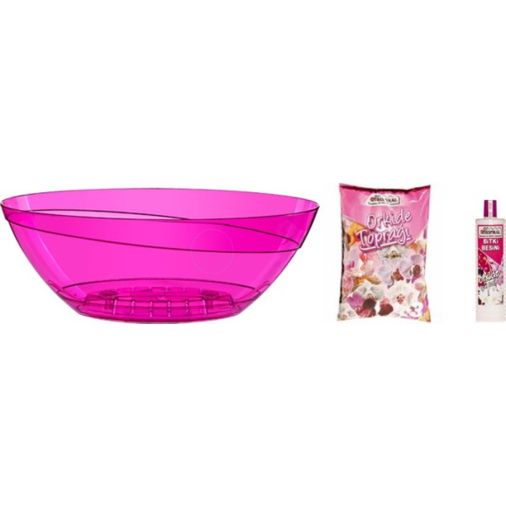 Emek Dekoratif 3,8 lt Şeffaf Tabaklı Oval Orkide Saksı+ 3 lt Orkide Toprağı ve 225 ml Bitki Besini - Fuşya Saksı ve Aksesuarları Fiyatı