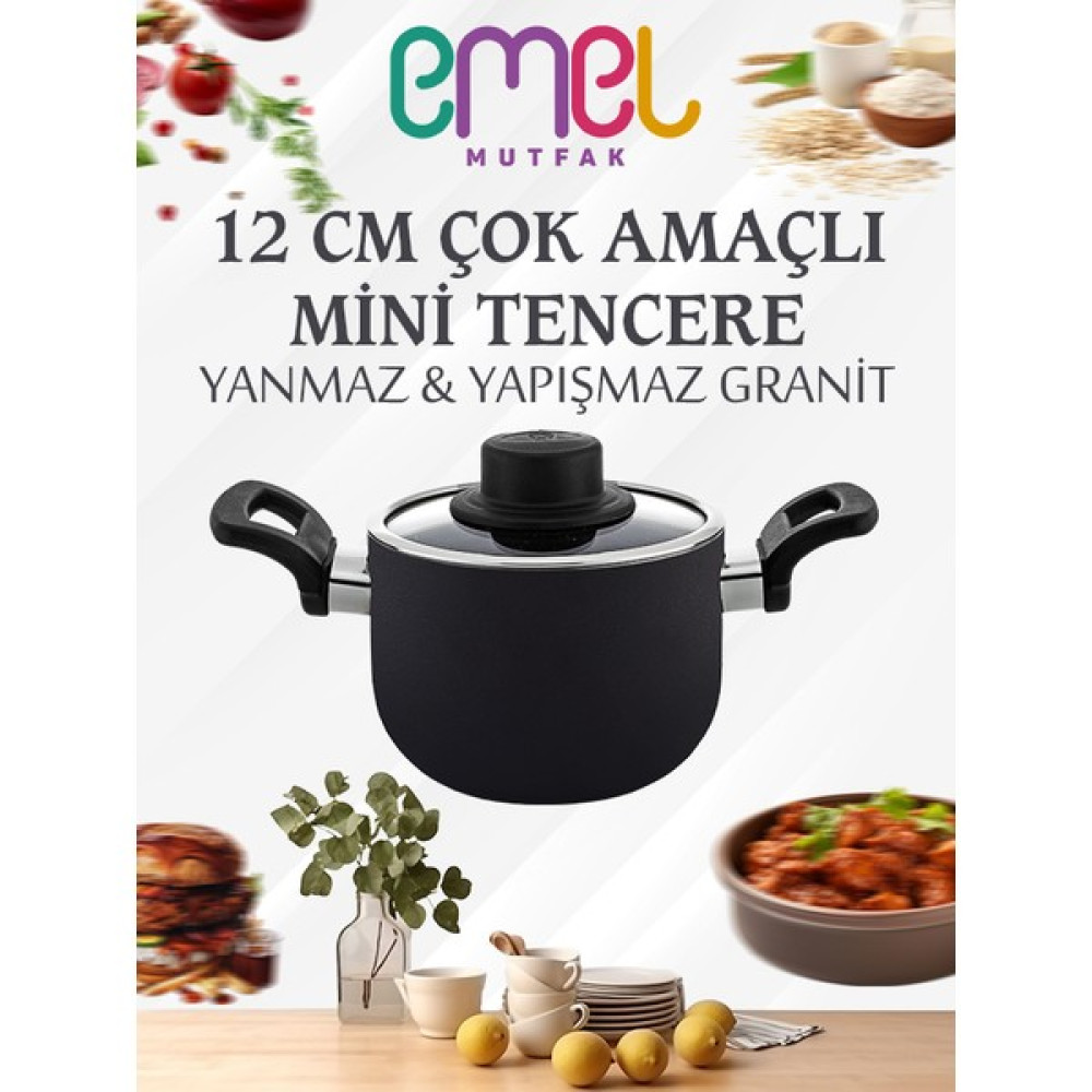 Emel 12 cm Çok Amaçlı Mini Tencere - Mat Siyah Tencere / Tava Setleri Fiyatı