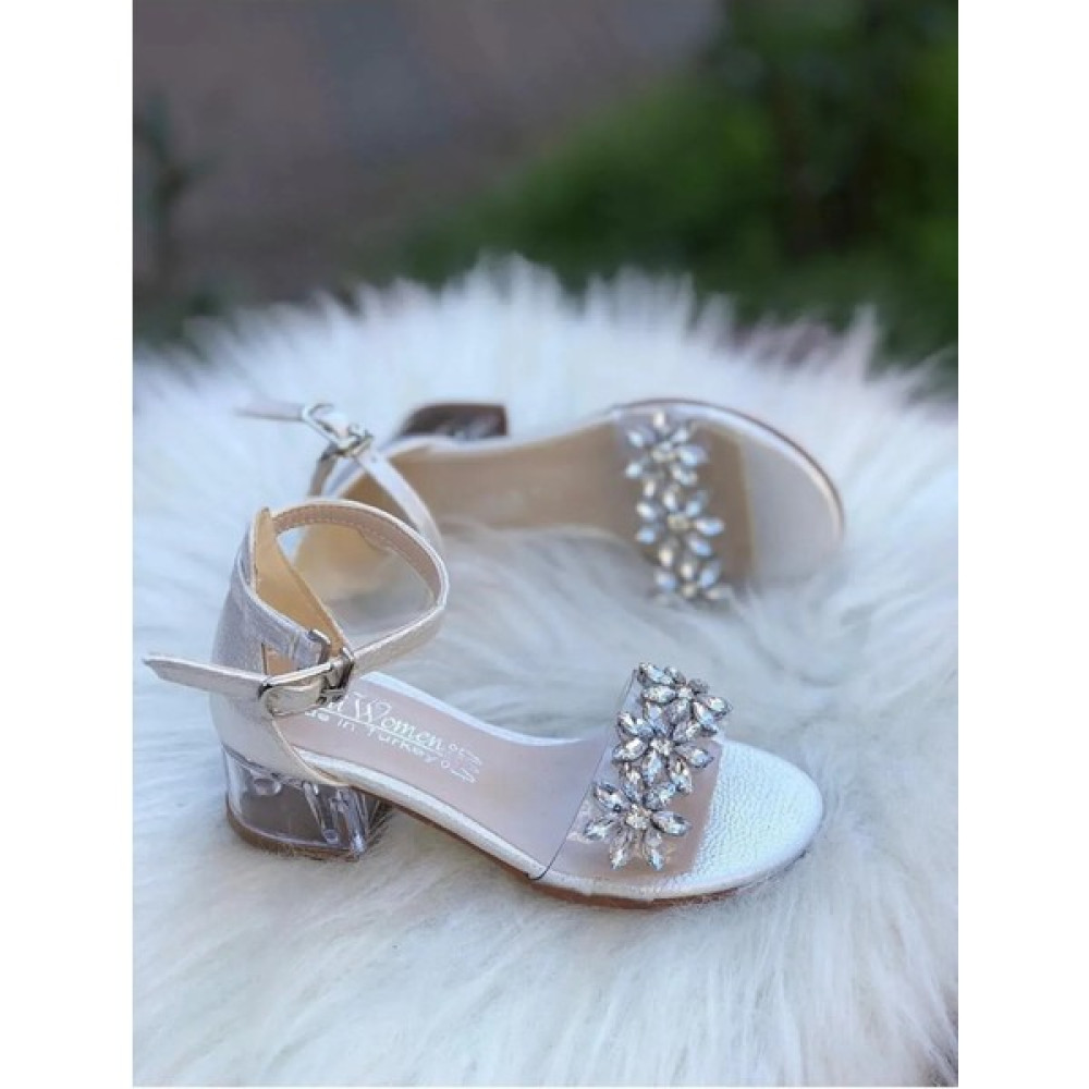 Emela Kids Shoes Kız Çocuk Gümüş Şeffaf Taş Detaylı Topuklu Ayakkabı Kız Çocuk Terlik & Sandaleti Fiyatı