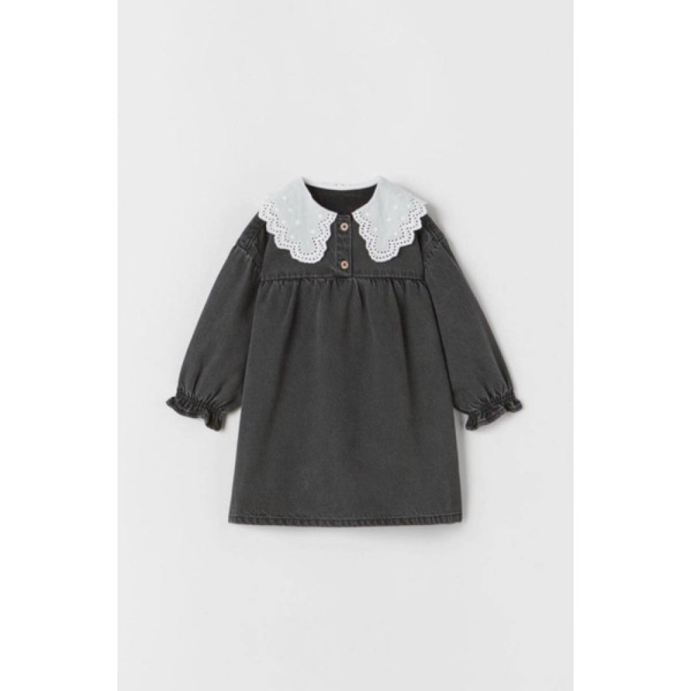 Emila Kids Beyaz Yakalı Denim / Kot Elbise Kız Çocuk Elbise Fiyatı