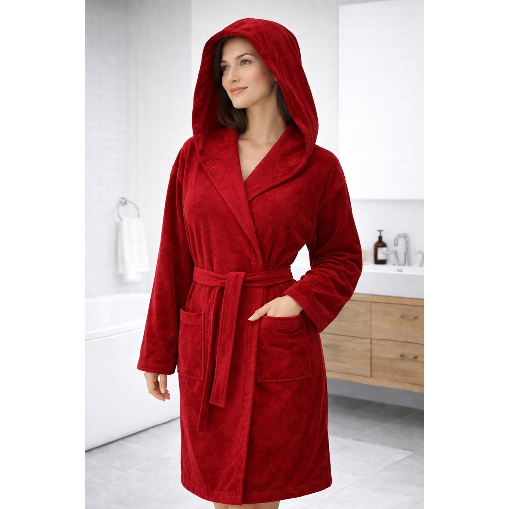 Emillie %100 Pamuk Bukle Ihracat Fazlası Unisex Düz Bornoz - Yüksek Kaliteli- - L - XL - Bordo Bornoz Fiyatı