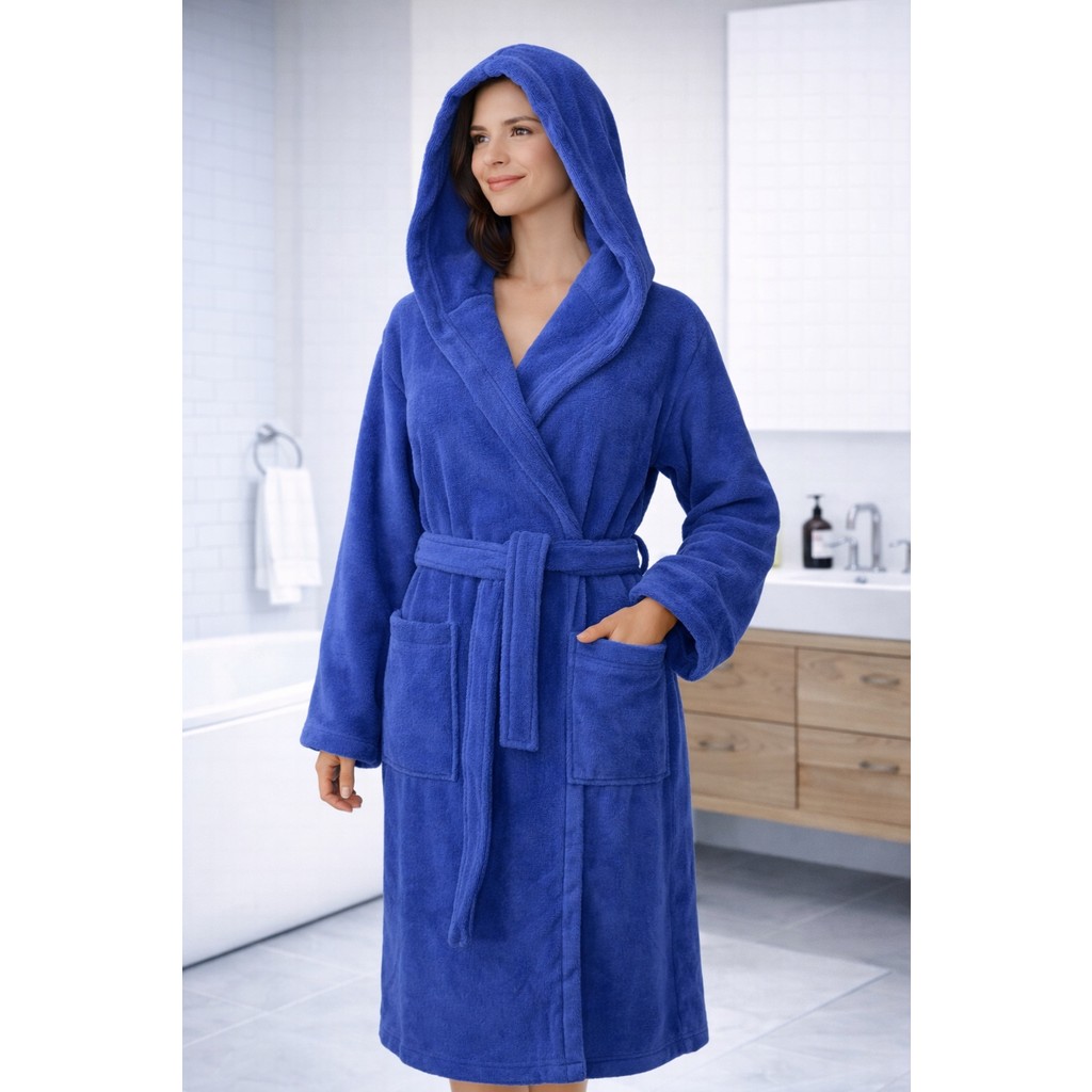 Emillie %100 Pamuk Bukle Ihracat Fazlası Unisex Düz Bornoz - Yüksek Kaliteli- - L - XL - Saks Mavisi Bornoz Fiyatı