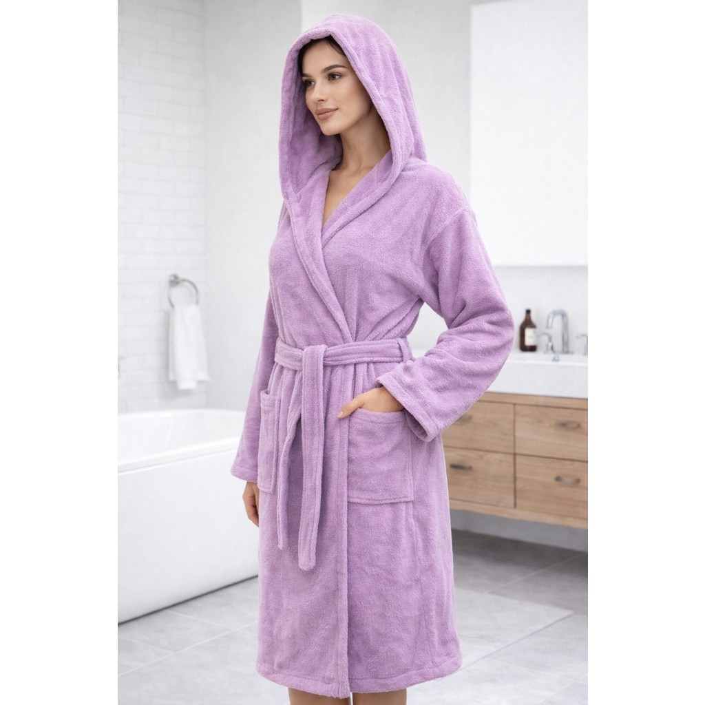 Emillie %100 Pamuk Bukle Ihracat Fazlası Unisex Düz Bornoz - Yüksek Kaliteli- - S - M - Lila Bornoz Fiyatı