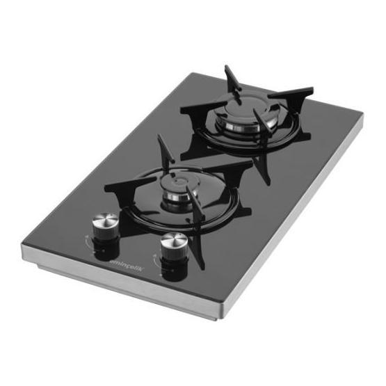 Eminçelik 41125 2 Gözlü Gazlı Cam Yüzeyli Set Üstü Ocak Siyah
