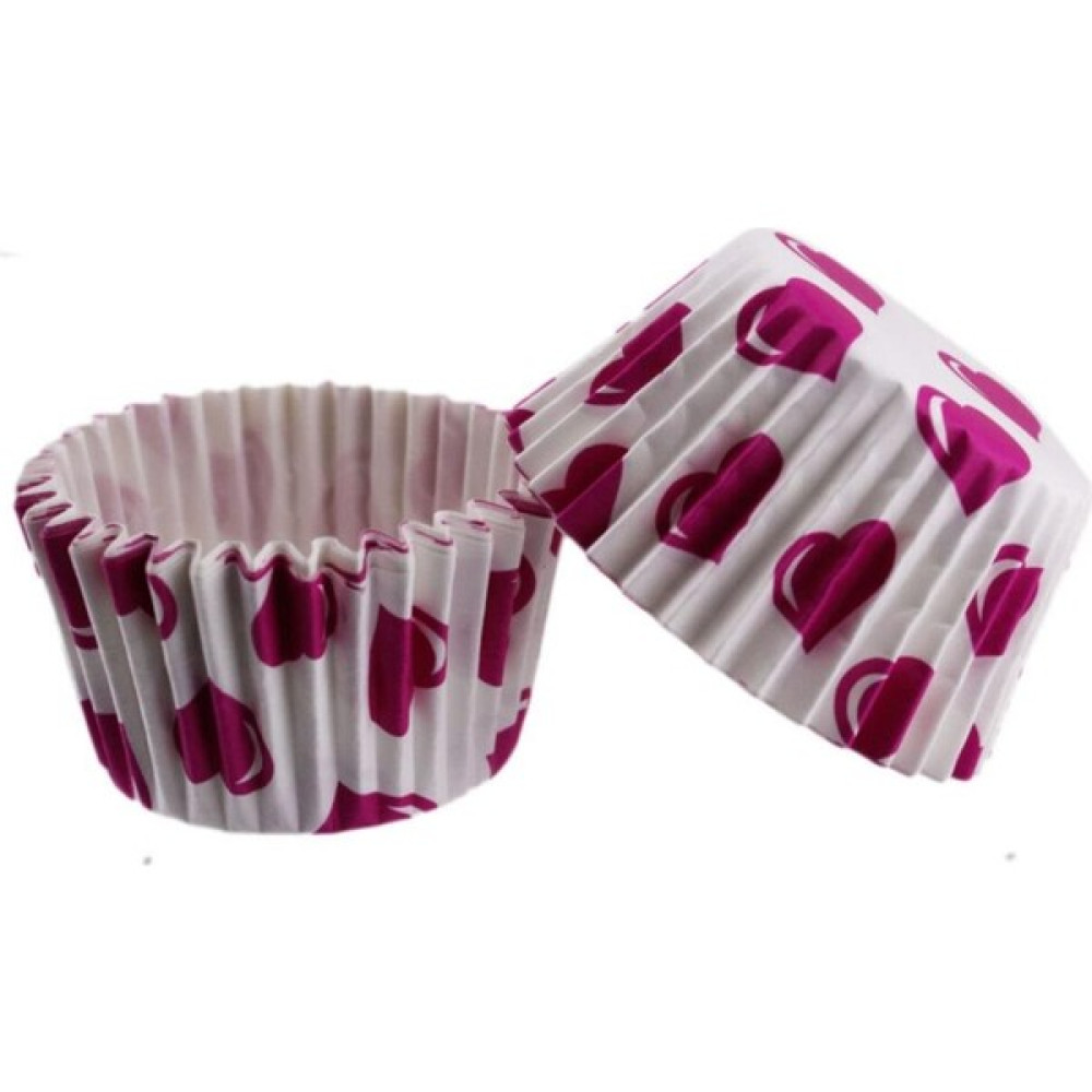 Eminönü Toptancı Cupcake Kalıbı Pet Kapsül Kek Kalıbı 48X34 mm - 100 Adet Beyaza Fuşya Kalpli Kek Kalıpları Fiyatı