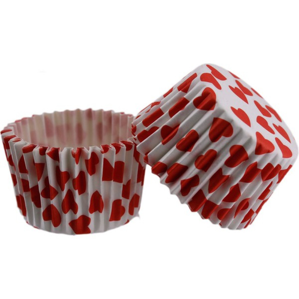 Eminönü Toptancı Kek Kalıbı Pet Kapsül 52X45 mm Kağıt Cupcake Kağıdı (100 Adet) Beyaza Kırmızı Kalp Desenli - Kırmızı - Beyaz Kek Kalıpları Fiyatı