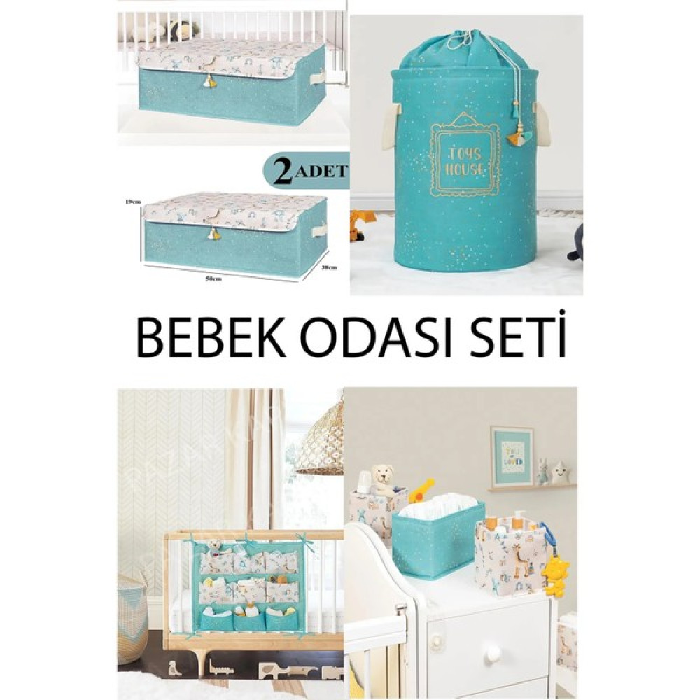 Emir-Ay Bebek Odası Takımı 4 Adet 7 Parça - Mavi Bebek Odası Tekstili Fiyatı