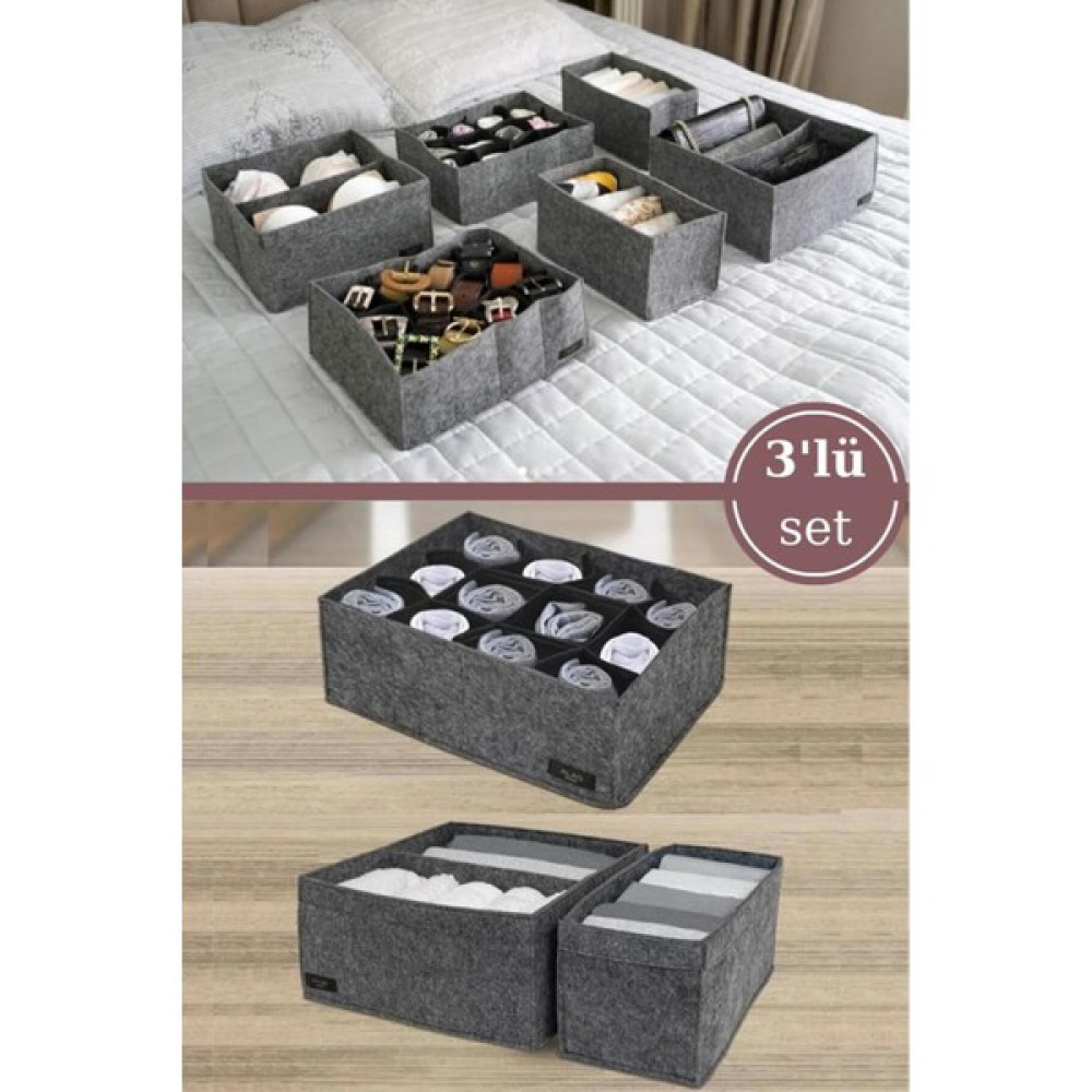 Emir-Ay Felted Keçeli Çekmece Düzenleyici 3Lü Set (12 Bölmeli Çekmece Düz. Ve Çekmece Düzenleyici 2Li Set) - 3 parça - Gri Nalburiye & Hırdavat Fiyatı