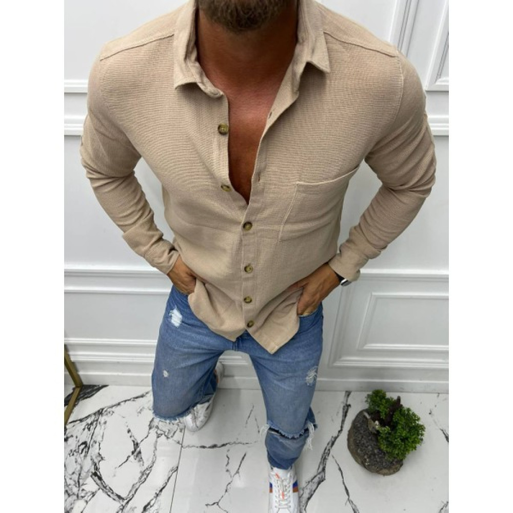 Emir Fashion Erkek Oversize Gömlek Yaka Uzun Kollu Keten Gömlek Erkek Gömlek Fiyatı