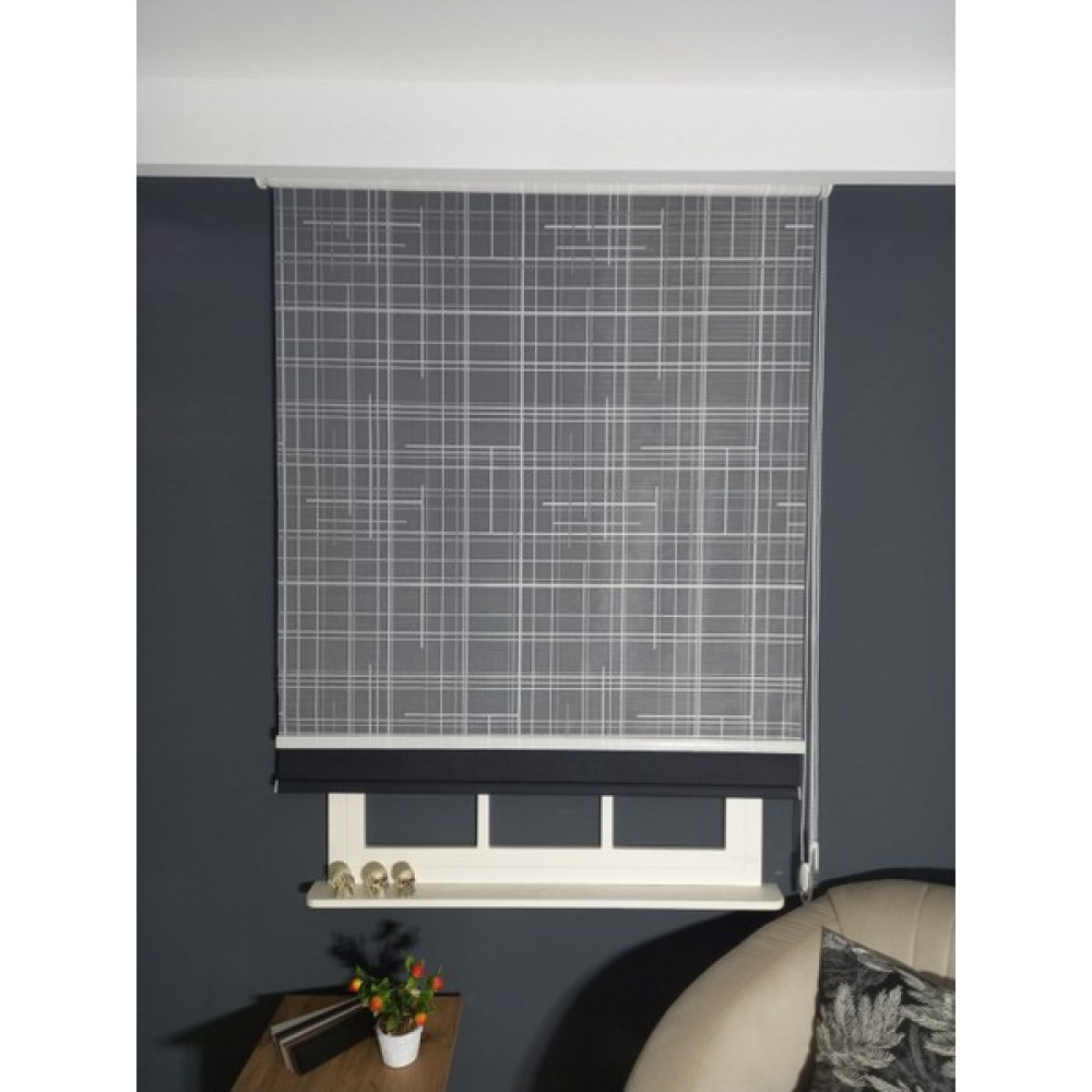 Emir Home Kare Desenli Siyah Storlu Çift Mekanizmalı Tül Stor Perde Güneşlik - 50 x 200 cm Stor Perde Fiyatı