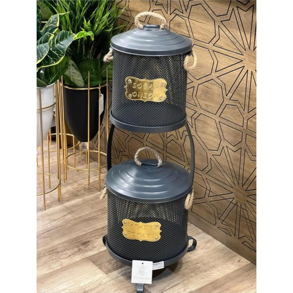 Emir Home Shop 2 Katlı Metal Fileli Orta Boy Patates Soğan Sarımsak Kovası Kabı Sebzelik Saklama Kapları Fiyatı