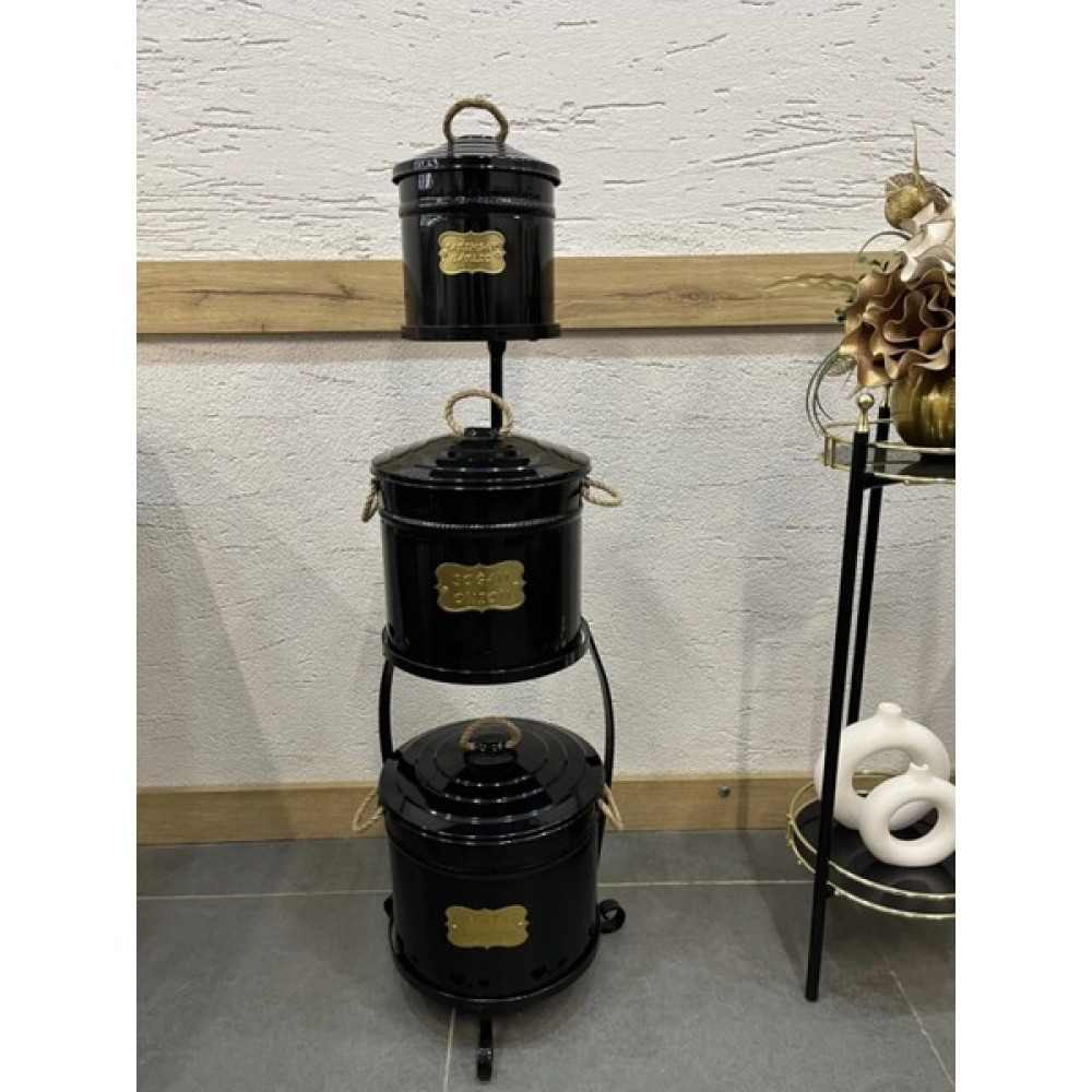 Emir Home Shop 3 Katlı Metal Ferforje Patates Soğan Sarımsak Kovası Kabı Sebzelik Patates Soğanlık Sepeti Siyah Saklama Kapları Fiyatı