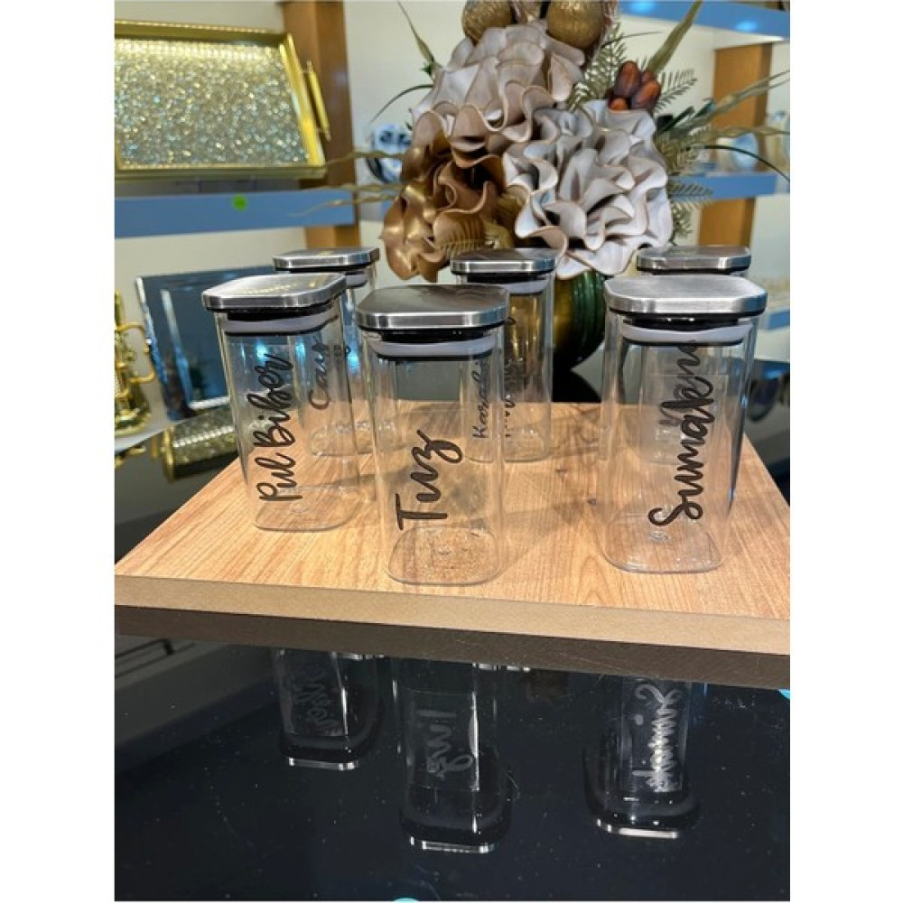 Emir Home Shop 6 Adet Metal Vakum Kapaklı Borosilikat Cam Kavanoz Baharatlık Suya Dayanıklı Şeffaf Etiketli Baharat Setleri & Baharatlıklar Fiyatı