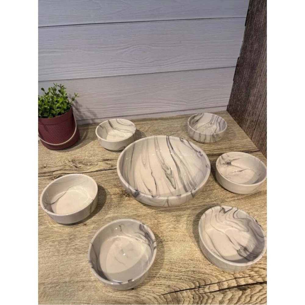 Emir Home Shop 7'li Beyaz Mermer Desenli Seramik Çerezlik Sosluk Kahvaltılık Seti Kase Sunumluk Ikramlık Kase Fiyatı