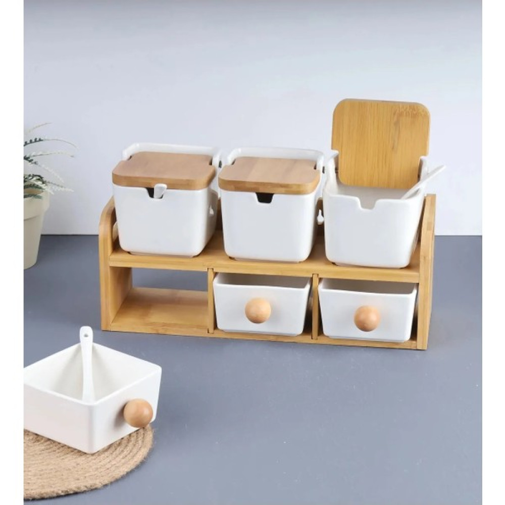 Emir Home Shop Bambu Standlı Porselen Kaşıklı Baharat Takımı Baharat Setleri & Baharatlıklar Fiyatı