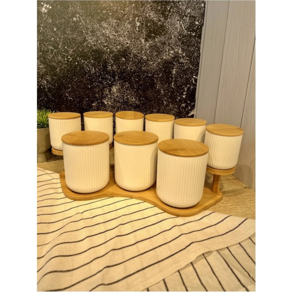 Emir Home Shop Bambu Standlı Vakum Kapaklı Porselen Baharat Takımı Baharat Setleri & Baharatlıklar Fiyatı