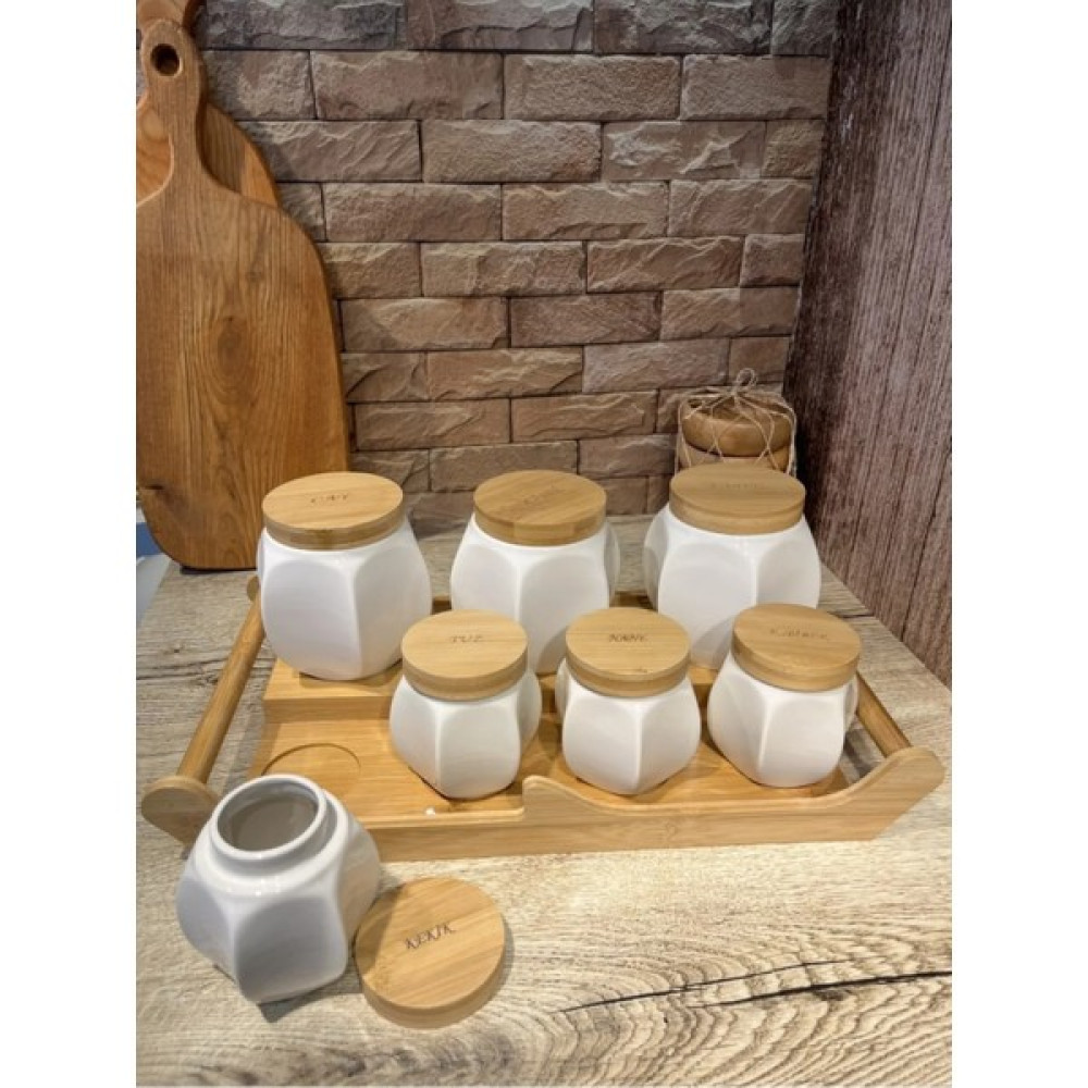 Emir Home Shop Bambu Standlı ve Kapaklı 8 Parça Porselen Baharat Takımı Seti Baharatlık Baharat Setleri & Baharatlıklar Fiyatı