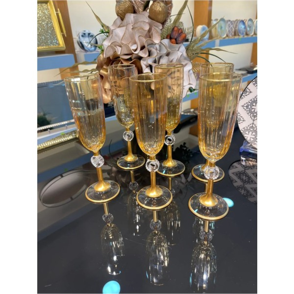 Emir Home Shop Dekorlu Ayaklı Gold 6 Kişilik Kahve Yanı Cam Su Bardağı Seti Takımı Fincan / Bardak / Kahve Takımı Fiyatı