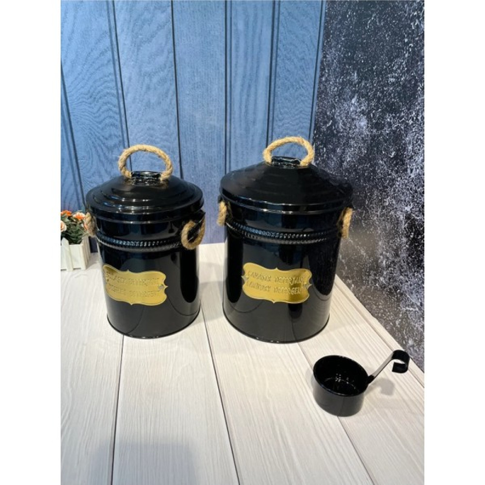 Emir Home Shop Galvaniz Lüx Metal 2'li Deterjan Kabı Kovası Ölçekli Çamaşır ve Bulaşık Deterjan Kutusu Deterjanlık Siyah Banyo Aksesuarları Fiyatı