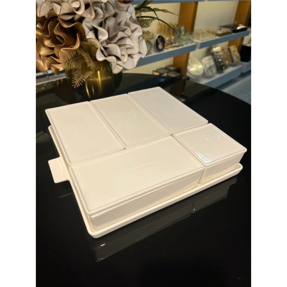 Emir Home Shop Kare Porselen 5'li Kahvaltılık Takımı Seti Sunumluk Ikramlık Kahvaltı Takımı Fiyatı
