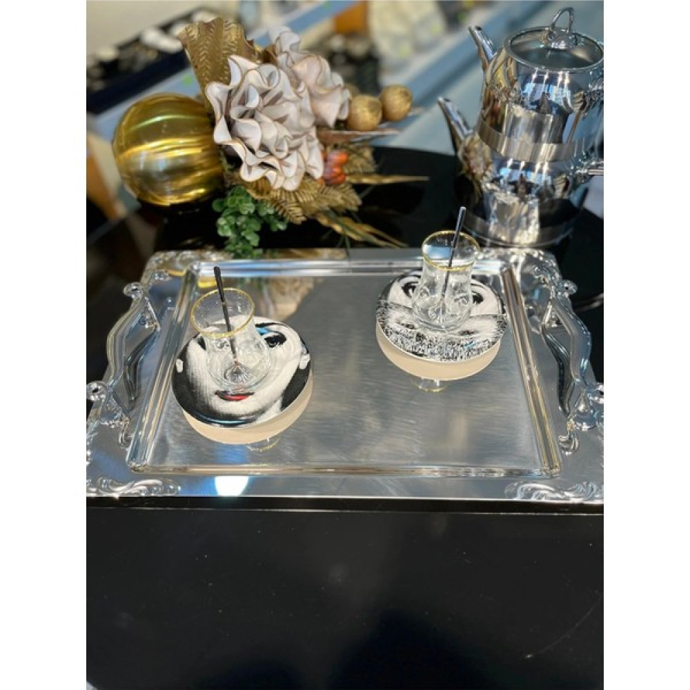 Emir Home Shop Paslanmaz Çelik 18/10 Kalite Kulplu Metal Tepsi Çay Kahve Sunum Tepsisi Ikramlık Servis Servis Tepsisi Fiyatı