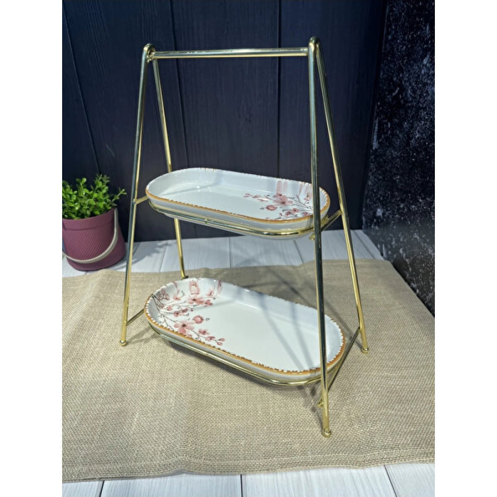 Emir Home Shop Standlı 2 Katlı Lüx Gold Sunumluk Ikramlık Seramik Tabak Mutfak Gereçleri Fiyatı