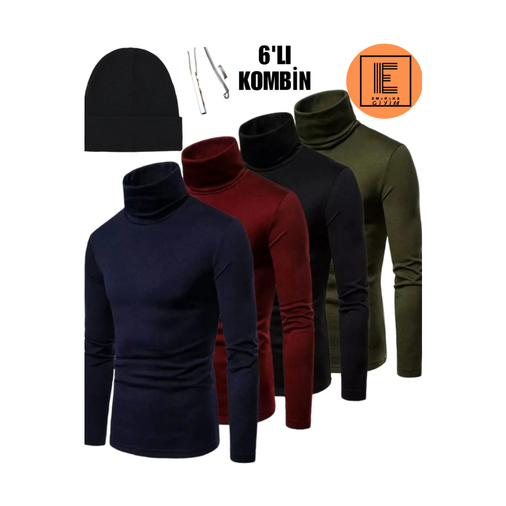 EMKA GİYİM 6lı Kombin Balıkçı Yaka Kazak Bere Ve Kolye M Beden Bayan Kazak & Süveter & Triko Fiyatı