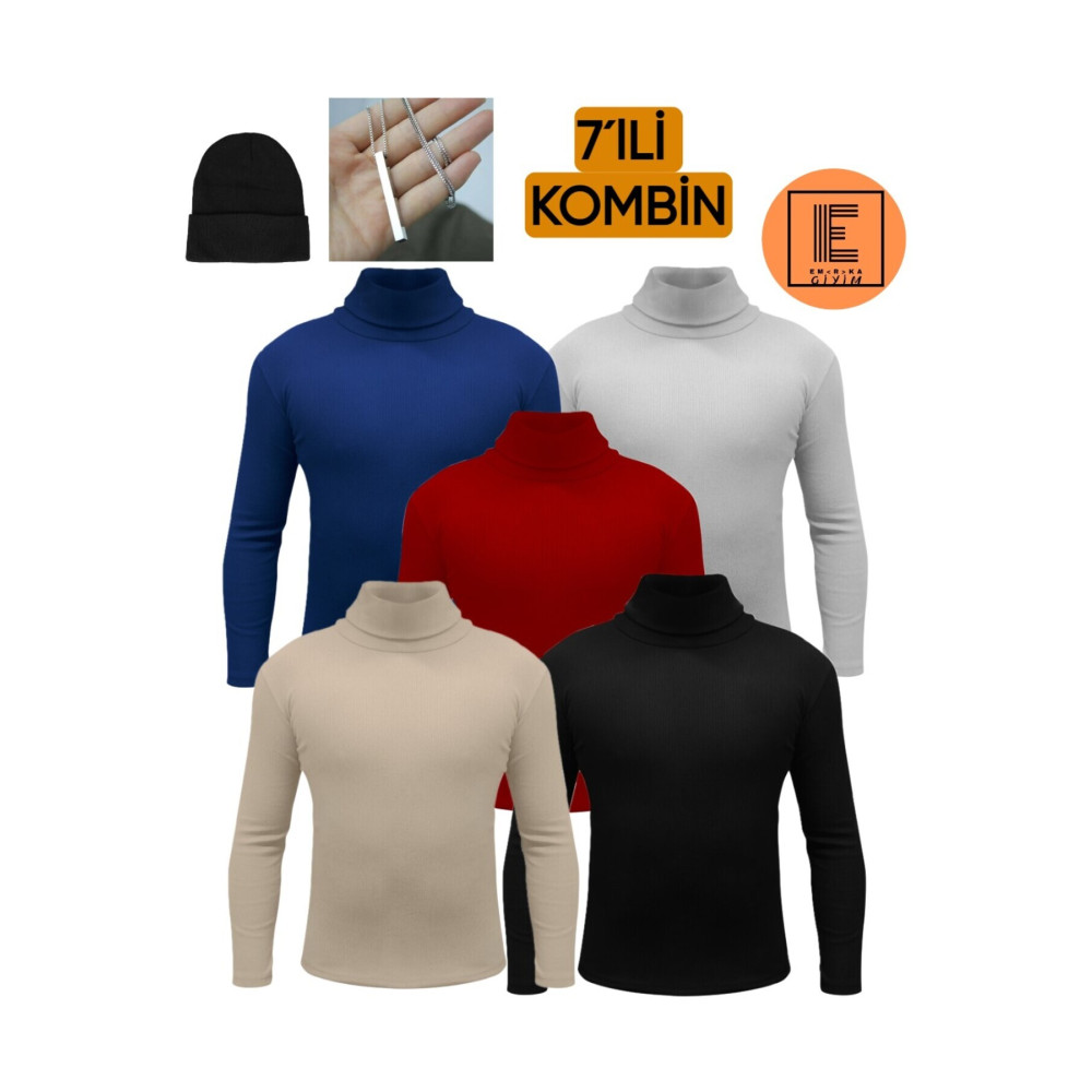 EMKA GİYİM 7li Kombin Balıkçı Yaka Kazak Bere Kolye XS Beden Bayan Kazak & Süveter & Triko Fiyatı