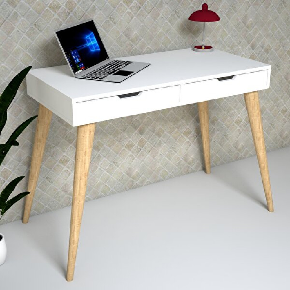 Emkawood Stylish Masif Ayaklı Çekmeceli Masa - Y: 84 cm D: 50 cm G: 100 cm - Beyaz Çalışma Masası Fiyatı