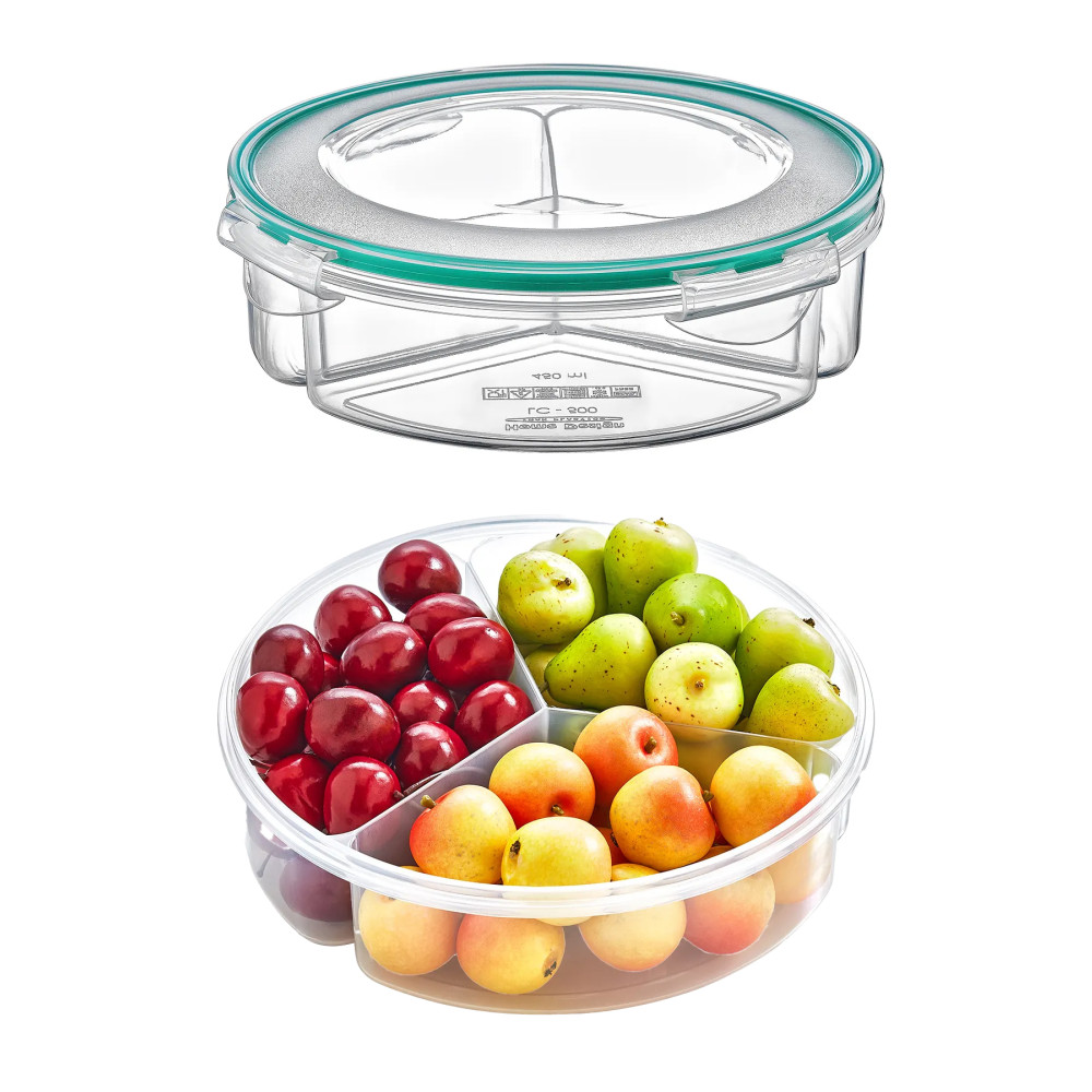 Emofom Fresh Box 3 Bölmeli Yuvarlak Saklama Kabı 1350 ml Hava Geçirmez Sıvı Sızdırmaz Beslenme Kabı Saklama Kapları Fiyatı