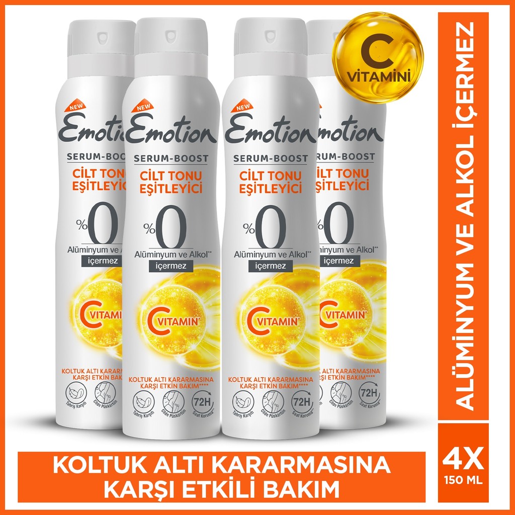 Emotion Serum Boost Cilt Tonu Eşitleyici Kadın Sprey Deodorant Alüminyum&alkol Içermez 4X150 ml - 150 ml Deodorantlar Fiyatı