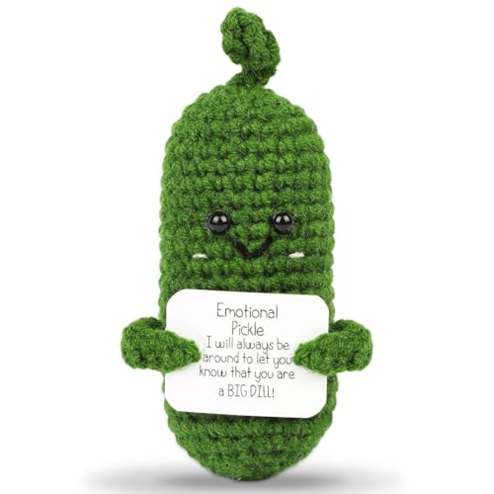 Emotional Pickle Gift, Handmade Crochet Cucumber Doll with a Funny and Inspiring Card, Perfect for Birthdays, Easter Basket Stuffers, and Mother’s Day (Cute Pickle)
