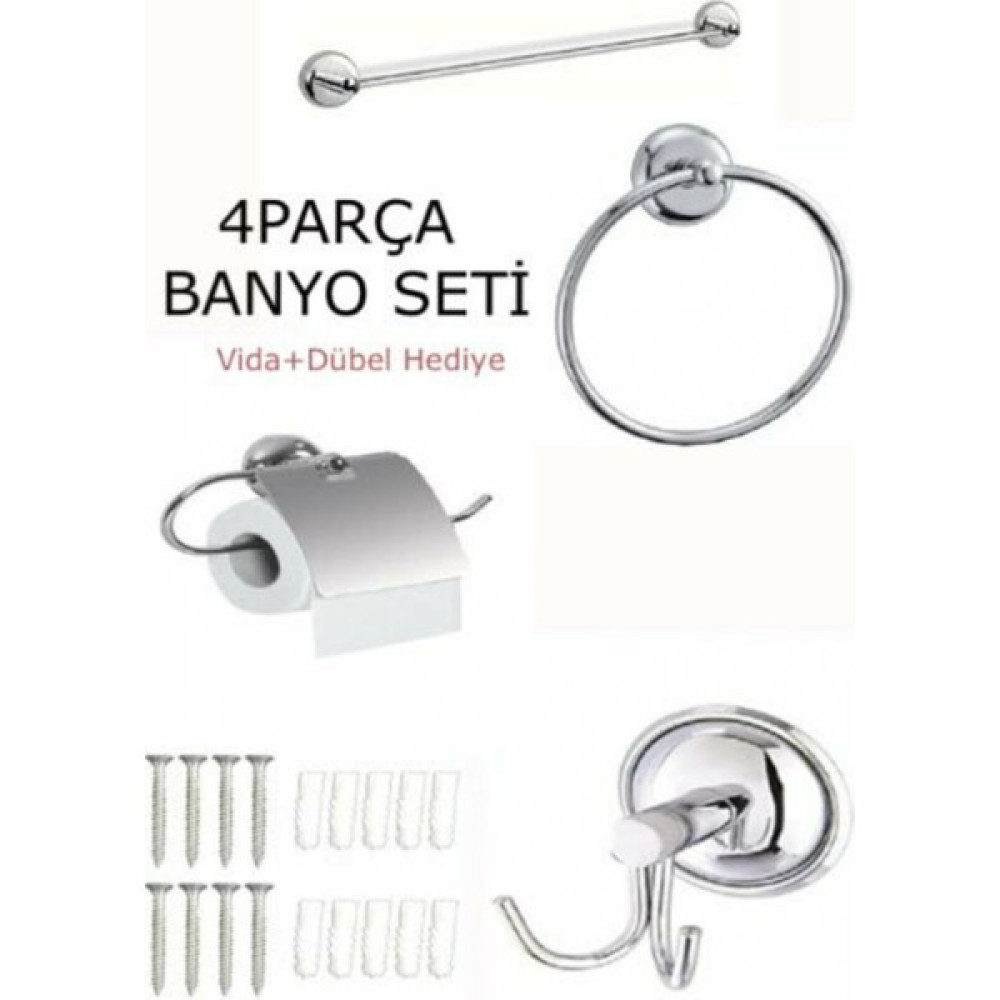 Empa Metal Banyo Seti (Krom) Uzun Düz Havluluk + Kapaklı Tuvalet Kağıtlığı + Bornoz Askılığı + Halka Havluluk - Krom Oto Boyaları Fiyatı