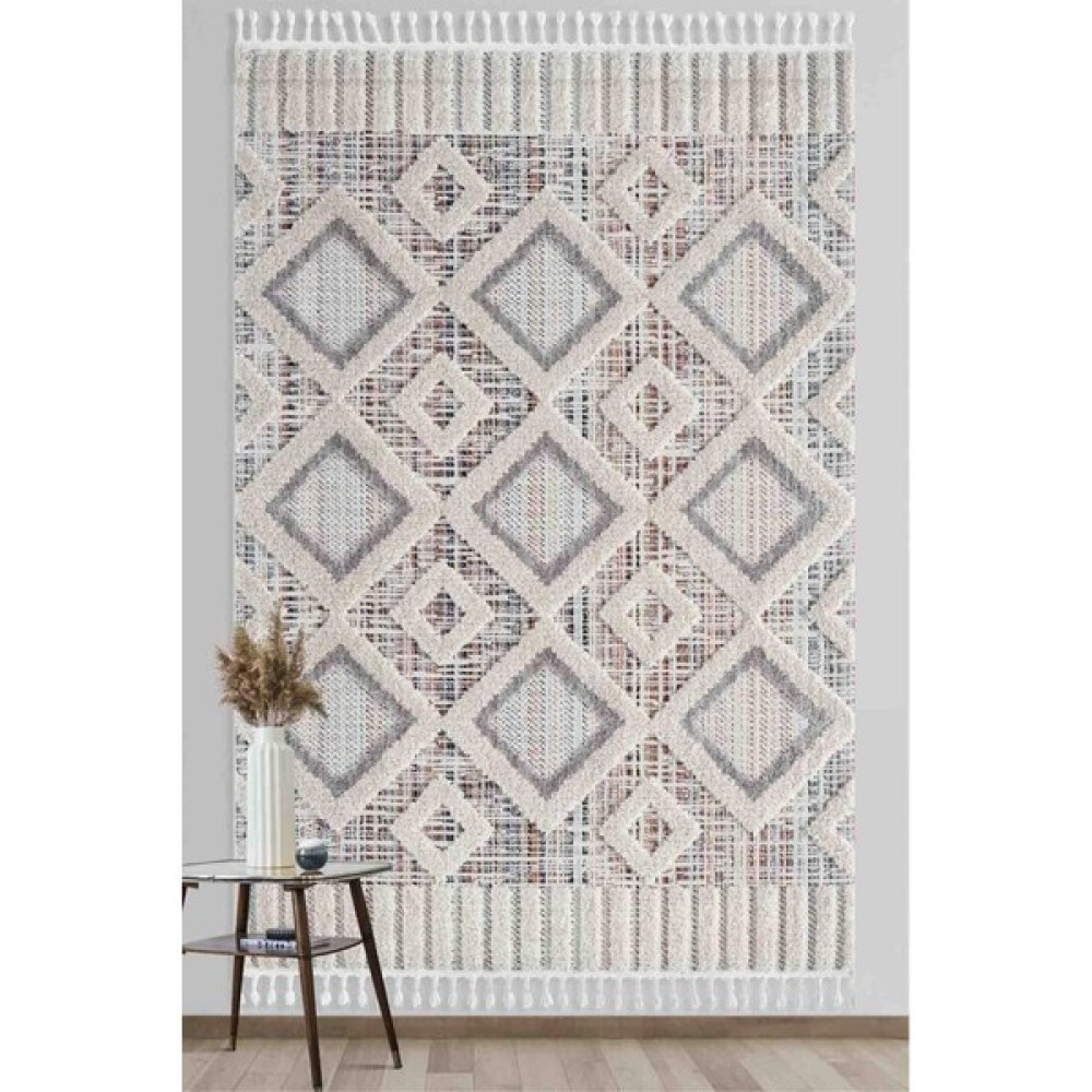 Empera Bilbao - Flame Modern İskandinav Saçaklı Halı - 80 x 150 cm - Gri Salon Halısı Fiyatı