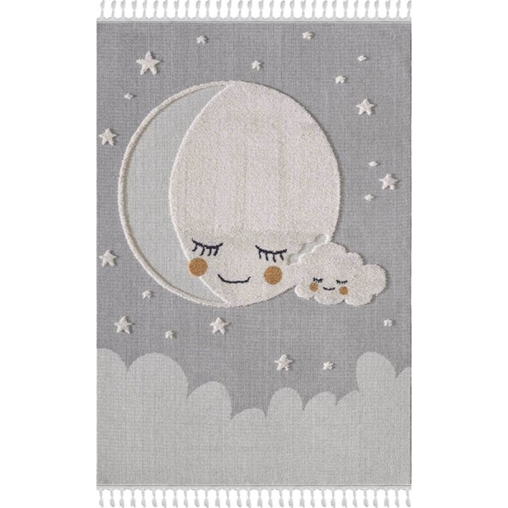 Empera Kids - Cloudy Figürlü Takma Saçaklı Antialerjik Dikdörtgen Halı - 160 x 230 cm - Krem Bebek Odası Halı Fiyatı