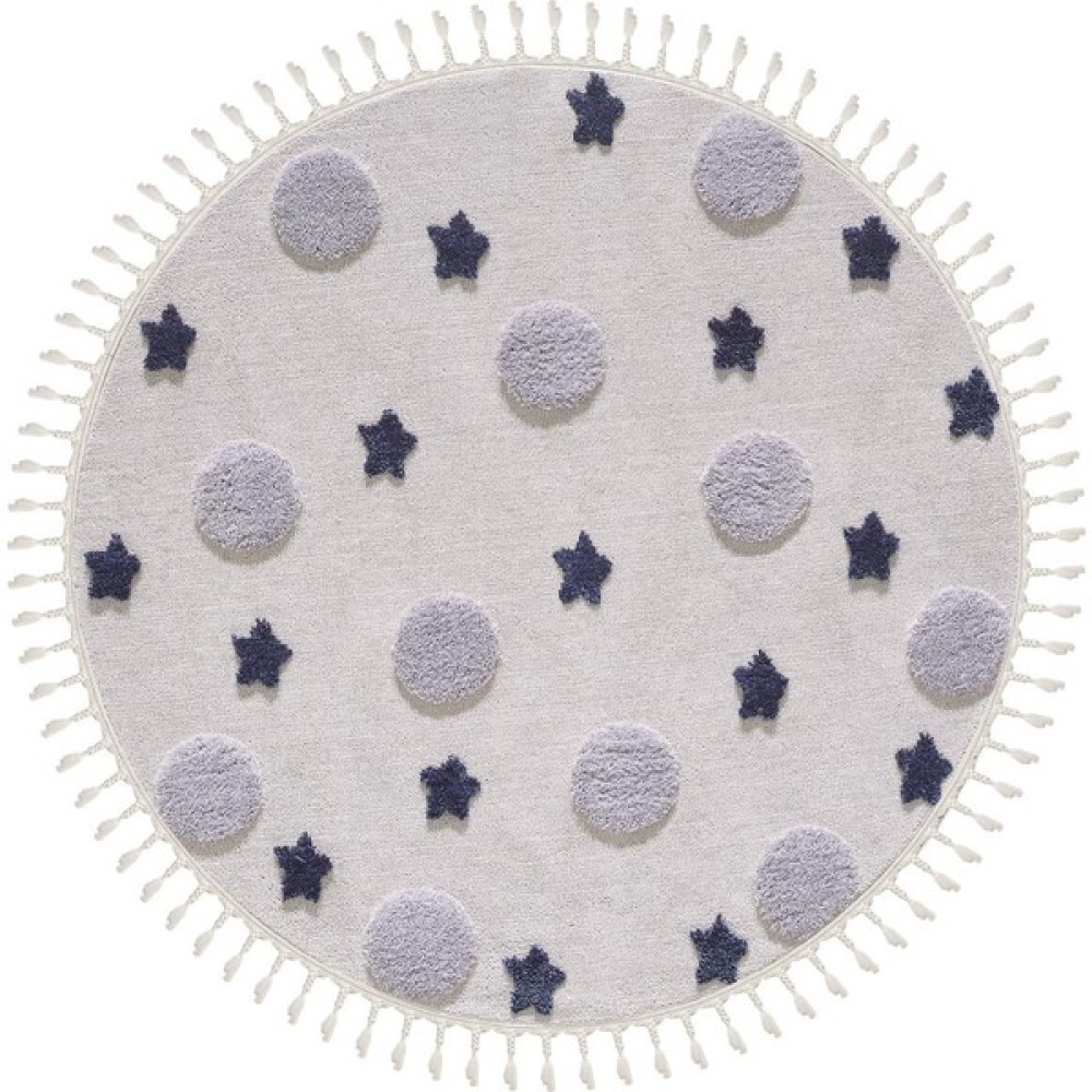 Empera Kids - Galaxy Daire Yuvarlak Takma Saçaklı Çocuk Halısı - Beyaz - 160 x 160 cm Bebek Odası Halı Fiyatı