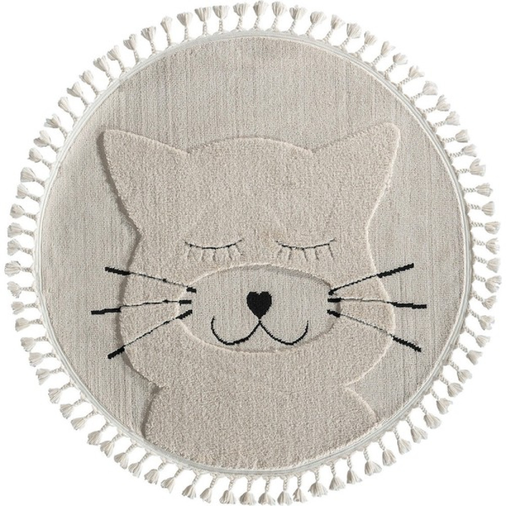 Empera Kids - Kitty Yuvarlak Kedi Figürlü Bebek Odası Halısı - Krem - 133 x 133 cm Salon Halısı Fiyatı